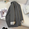 Women's Gray Blazer, Lapel Collar, Long Sleeves and Button-Front Design
