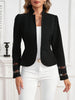 Women's Slim Fit Collarless Polyester Blazer with Nine Quarter Sleeves for Office Style Spring in Black
