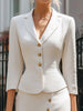 Women's Autumn Polyester Solid Color Long Sleeve Single Breasted Office Blazer and Slit Skirt Set for Office Work in White