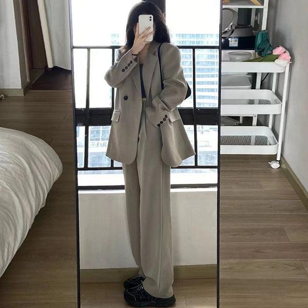 Women's Loose Fit Long Sleeve Polyester Suit Set for Spring Fall in Elegant Style