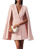 Women's Slim Fit Solid Color Polyester Cape Style V-Neck Long Sleeve Two Button Button Dress for Spring in Black