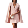 Women's Slim Fit Solid Color Polyester Cape Style V-Neck Long Sleeve Two Button Button Dress for Spring in Black