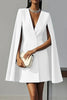 Women's Slim Fit Solid Color Polyester Cape Style V-Neck Long Sleeve Two Button Button Dress for Spring in Black