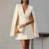Women's Slim Fit Solid Color Polyester Cape Style V-Neck Long Sleeve Two Button Button Dress for Spring in Black