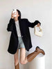 Women's Loose Fit Polyester Solid Color Suit Collar Long Sleeve One Button Jacket with Pocket Urban Style for Winter in Gray Black