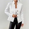 Women's A-Shaped Single Breasted Polyester 3D Effect Stand Collar Long Sleeve Blazer for Office in White