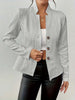 Women's A-Shaped Single Breasted Polyester 3D Effect Stand Collar Long Sleeve Blazer for Office in White