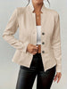 Women's A-Shaped Single Breasted Polyester 3D Effect Stand Collar Long Sleeve Blazer for Office in White