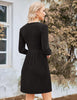Women's Knit Dress, Crew Neck, Long Sleeves, Gathered Waist and Pockets