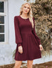 Women's Knit Dress, Crew Neck, Long Sleeves, Gathered Waist and Pockets