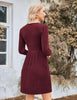 Women's Knit Dress, Crew Neck, Long Sleeves, Gathered Waist and Pockets