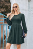 Women's Knit Dress, Crew Neck, Long Sleeves, Gathered Waist and Pockets