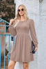 Women's Knit Dress, Crew Neck, Long Sleeves, Gathered Waist and Pockets