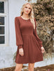 Women's Knit Dress, Crew Neck, Long Sleeves, Gathered Waist and Pockets