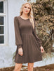 Women's Knit Dress, Crew Neck, Long Sleeves, Gathered Waist and Pockets