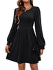 Women's Knit Dress, Crew Neck, Long Sleeves, Gathered Waist and Pockets