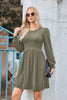 Women's Knit Dress, Crew Neck, Long Sleeves, Gathered Waist and Pockets