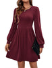 Women's Knit Dress, Crew Neck, Long Sleeves, Gathered Waist and Pockets