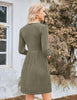 Women's Knit Dress, Crew Neck, Long Sleeves, Gathered Waist and Pockets