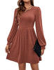 Women's Knit Dress, Crew Neck, Long Sleeves, Gathered Waist and Pockets