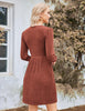 Women's Knit Dress, Crew Neck, Long Sleeves, Gathered Waist and Pockets