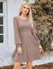 Women's Knit Dress, Crew Neck, Long Sleeves, Gathered Waist and Pockets