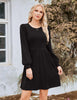 Women's Knit Dress, Crew Neck, Long Sleeves, Gathered Waist and Pockets