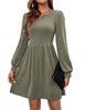 Women's Knit Dress, Crew Neck, Long Sleeves, Gathered Waist and Pockets