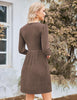 Women's Knit Dress, Crew Neck, Long Sleeves, Gathered Waist and Pockets