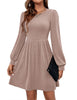 Women's Knit Dress, Crew Neck, Long Sleeves, Gathered Waist and Pockets