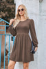 Women's Knit Dress, Crew Neck, Long Sleeves, Gathered Waist and Pockets