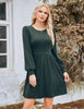 Women's Knit Dress, Crew Neck, Long Sleeves, Gathered Waist and Pockets