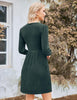 Women's Knit Dress, Crew Neck, Long Sleeves, Gathered Waist and Pockets
