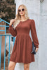Women's Knit Dress, Crew Neck, Long Sleeves, Gathered Waist and Pockets