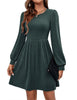 Women's Knit Dress, Crew Neck, Long Sleeves, Gathered Waist and Pockets