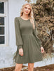 Women's Knit Dress, Crew Neck, Long Sleeves, Gathered Waist and Pockets
