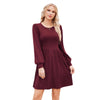 Women's Knit Dress, Crew Neck, Long Sleeves, Gathered Waist and Pockets