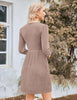 Women's Knit Dress, Crew Neck, Long Sleeves, Gathered Waist and Pockets