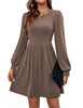 Women's Knit Dress, Crew Neck, Long Sleeves, Gathered Waist and Pockets