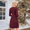 Women's Knit Dress, Crew Neck, Long Sleeves, Gathered Waist and Pockets