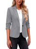 Women's Slim Fit One Button Polyester Solid Color Suit Collar Three-Quarter Sleeve Elegant Blazer with Wrinkle Sleeves for Spring in Black