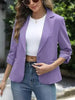Women's Slim Fit One Button Polyester Solid Color Suit Collar Three-Quarter Sleeve Elegant Blazer with Wrinkle Sleeves for Spring in Black