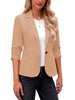 Women's Slim Fit One Button Polyester Solid Color Suit Collar Three-Quarter Sleeve Elegant Blazer with Wrinkle Sleeves for Spring in Black