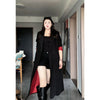 Women's Straight Fit Double Breasted Polyester Suit Collar Long Sleeve Long Jacket for Autumn in Black