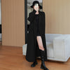 Women's Straight Fit Double Breasted Polyester Suit Collar Long Sleeve Long Jacket for Autumn in Black