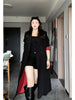 Women's Straight Fit Double Breasted Polyester Suit Collar Long Sleeve Long Jacket for Autumn in Black