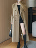 Women's Straight Fit Double Breasted Polyester Suit Collar Long Sleeve Long Jacket for Autumn in Black