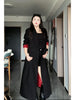 Women's Straight Fit Double Breasted Polyester Suit Collar Long Sleeve Long Jacket for Autumn in Black