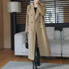 Women's Straight Fit Double Breasted Polyester Suit Collar Long Sleeve Long Jacket for Autumn in Black