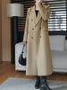 Women's Straight Fit Double Breasted Polyester Suit Collar Long Sleeve Long Jacket for Autumn in Black